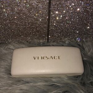 Versace sunglass case white velvet velour inside gold black leather hard case